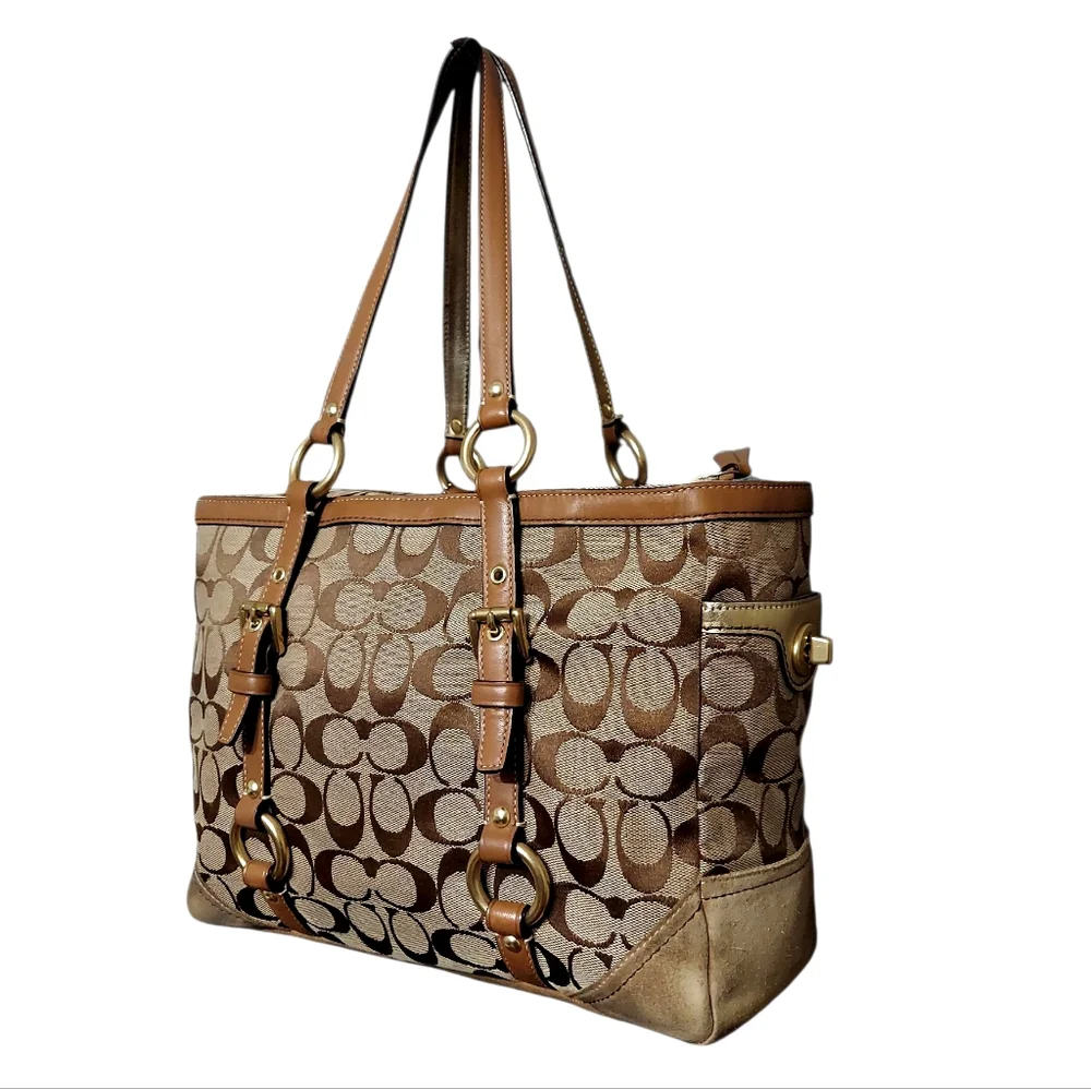 Coach Y2K Signature Turnlock Jacquard, Leather & Suede Tote Bag EUC - Picture 7 of 15